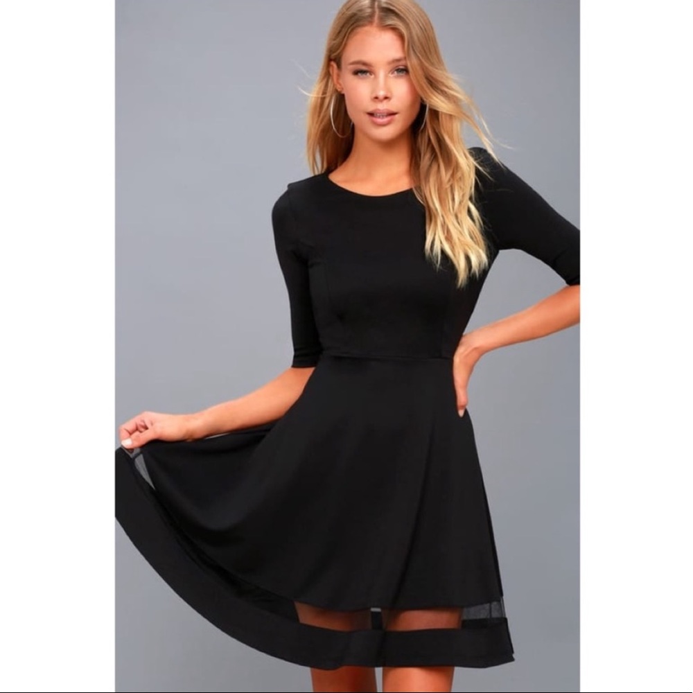 Lulus Sheer Factor Black Mesh Skater Dress